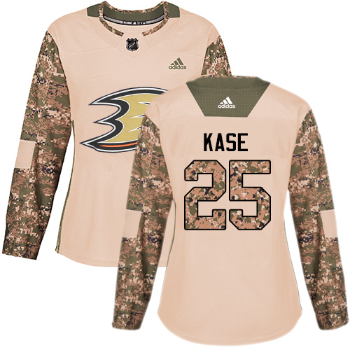 Adidas Ducks #25 Ondrej Kase Camo Authentic Veterans Day Women's Stitched NHL Jersey - Click Image to Close